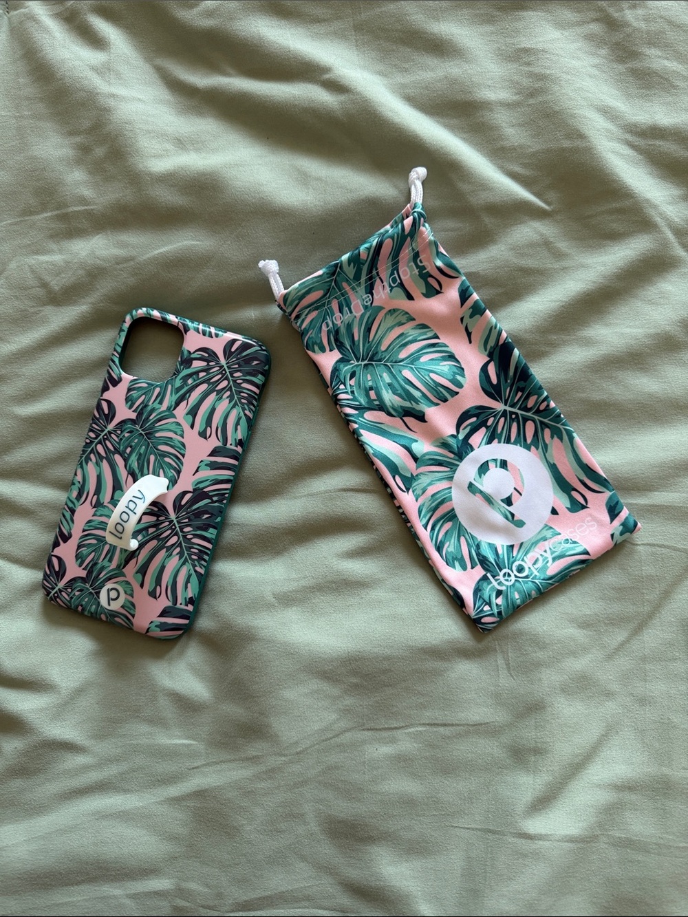 loopy Tropical Palm Phone Case in Pink & Green